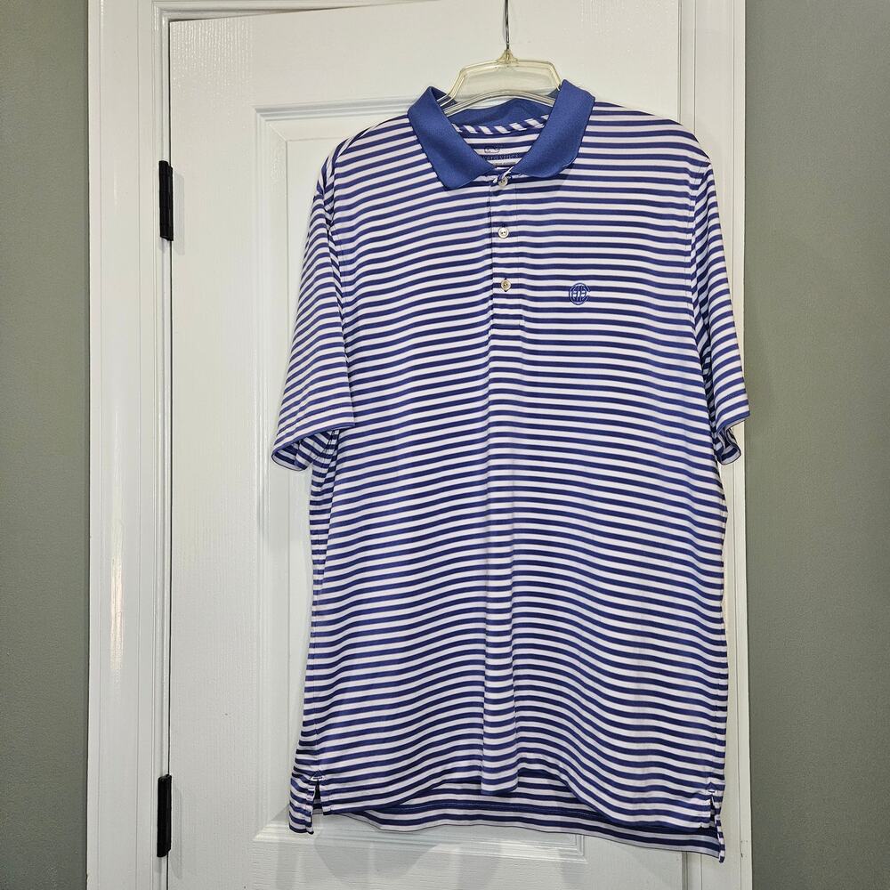 Vineyard Vines Men's Large‎ Short Sleeve White, Blue & Pink Striped Polo Shirt